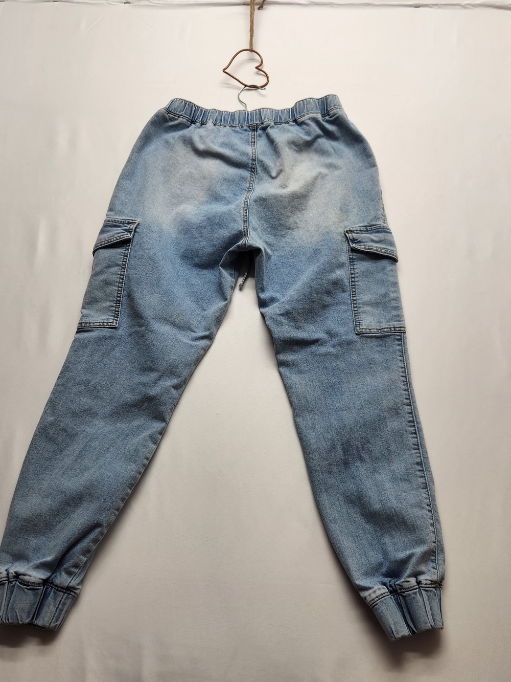 ⭐️ Almost Famous High Rise Denim Cargo Jogger Jeans Light Wash Utility Large - Picture 9 of 14